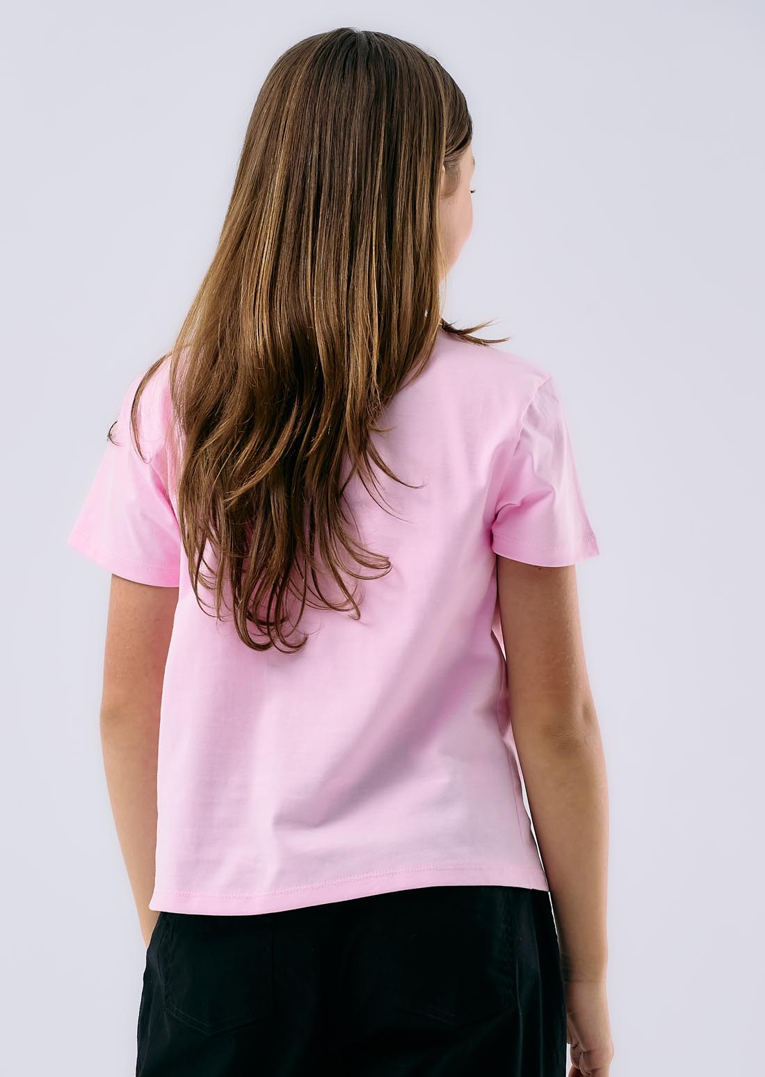 Camiseta rosa claro estampada en frente para niñas