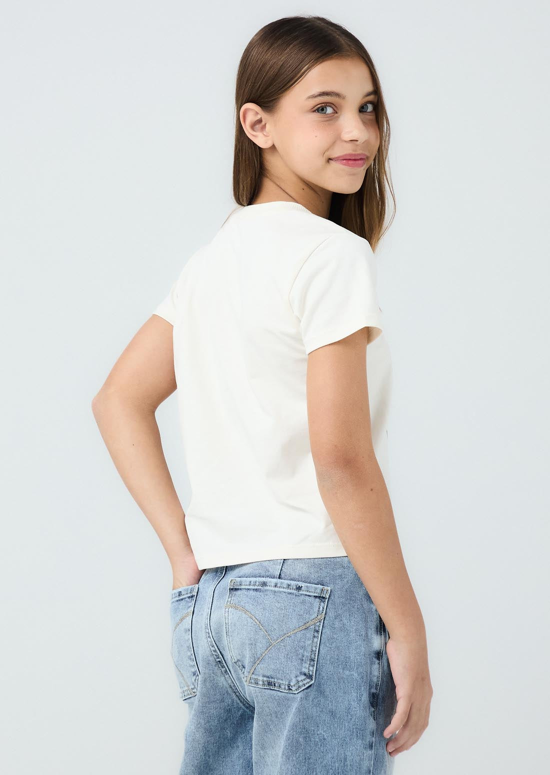Camiseta marfil estampada para niñas