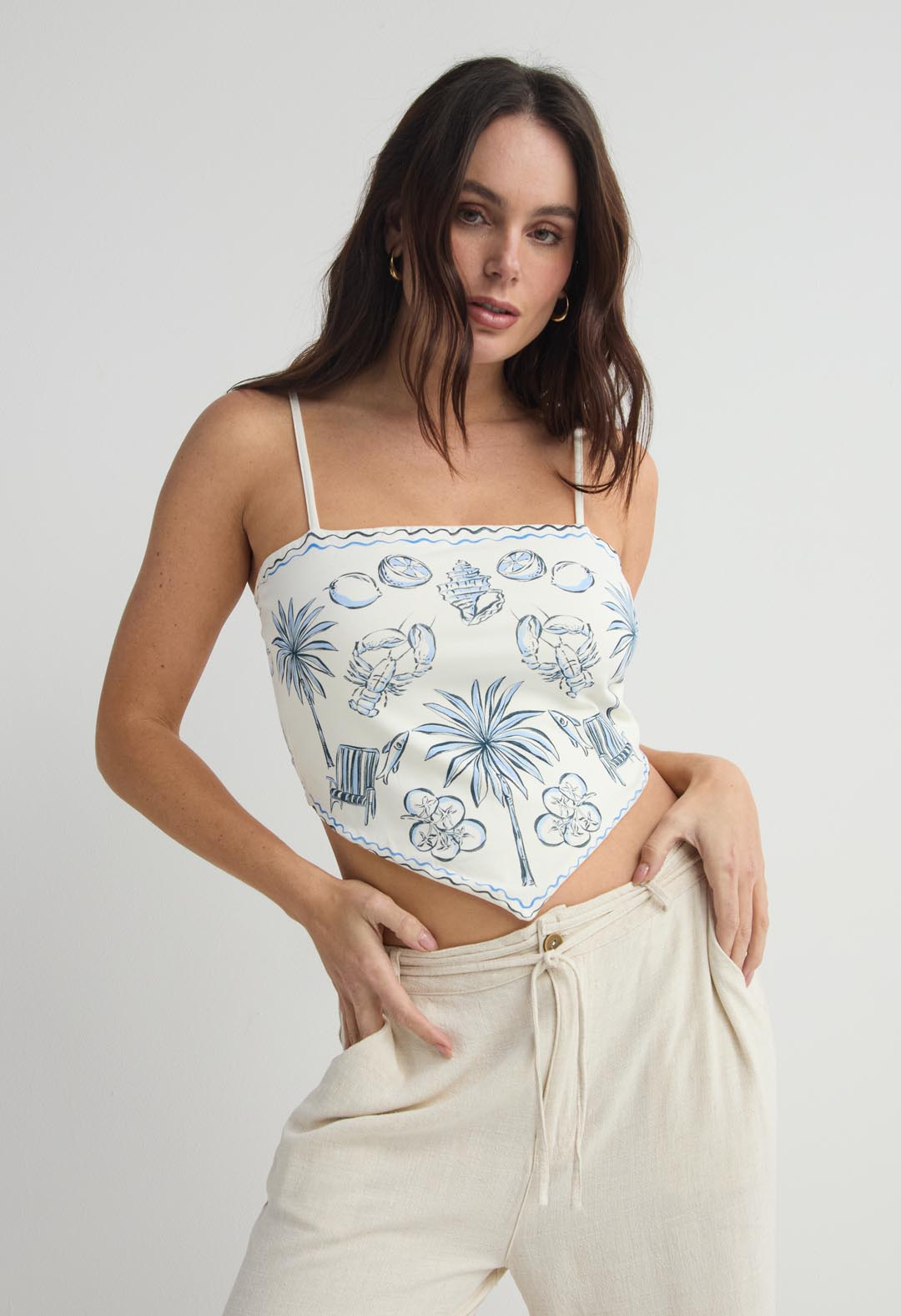 Camiseta marfil efecto pañuelo para mujer