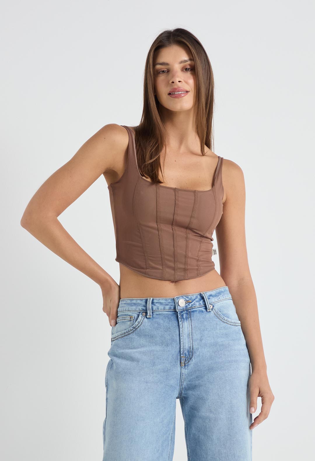 Camiseta chocolate tipo corsé para mujer