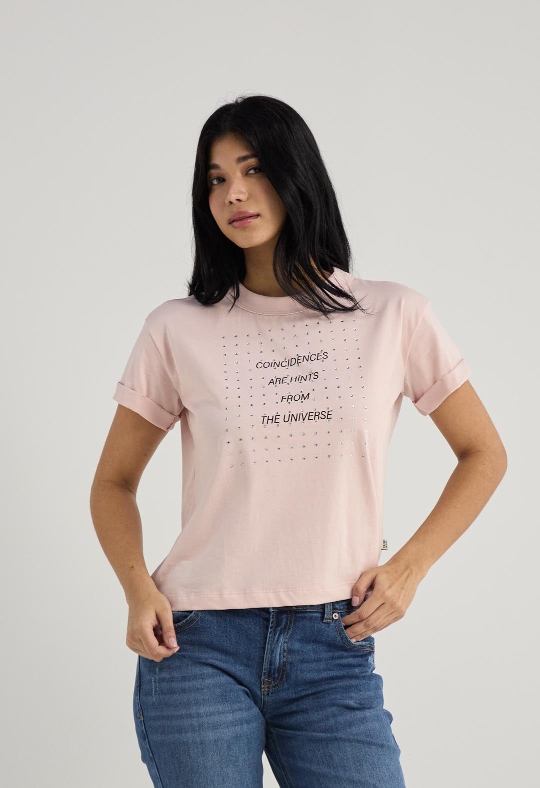 Camiseta rosa claro con guardapolvo para mujer