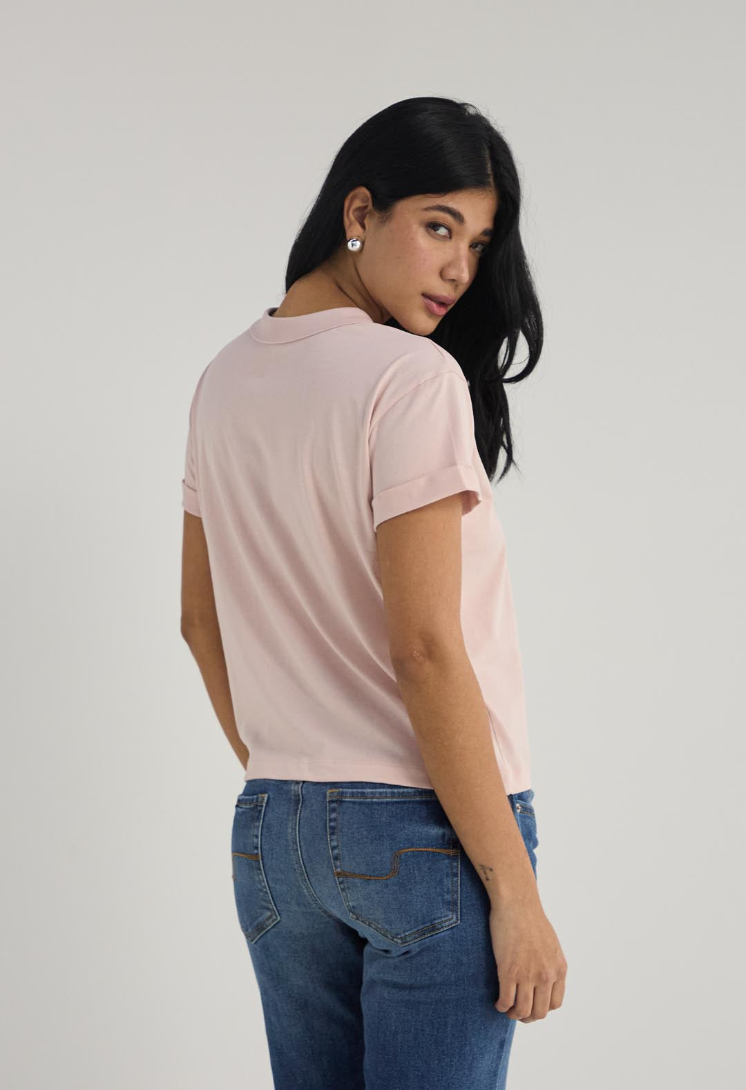 Camiseta rosa claro con guardapolvo para mujer