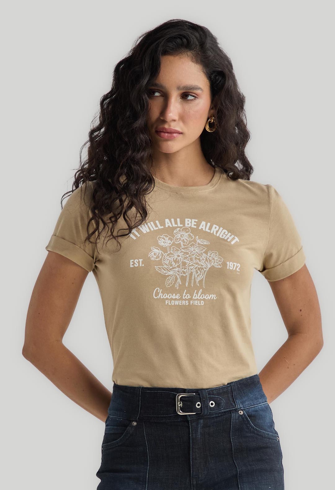 Camiseta arena manga corta para mujer