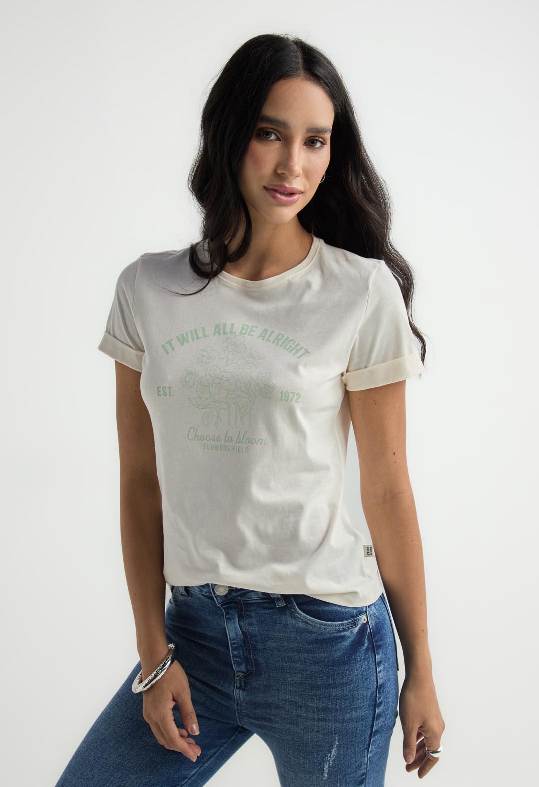 Camiseta marfil manga corta para mujer