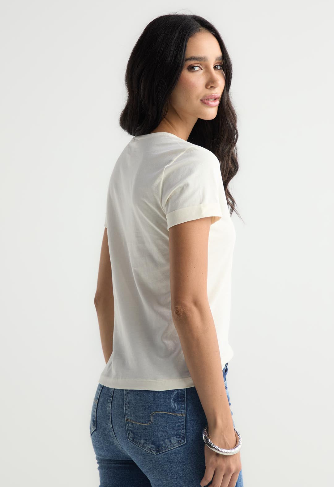 Camiseta marfil manga corta para mujer