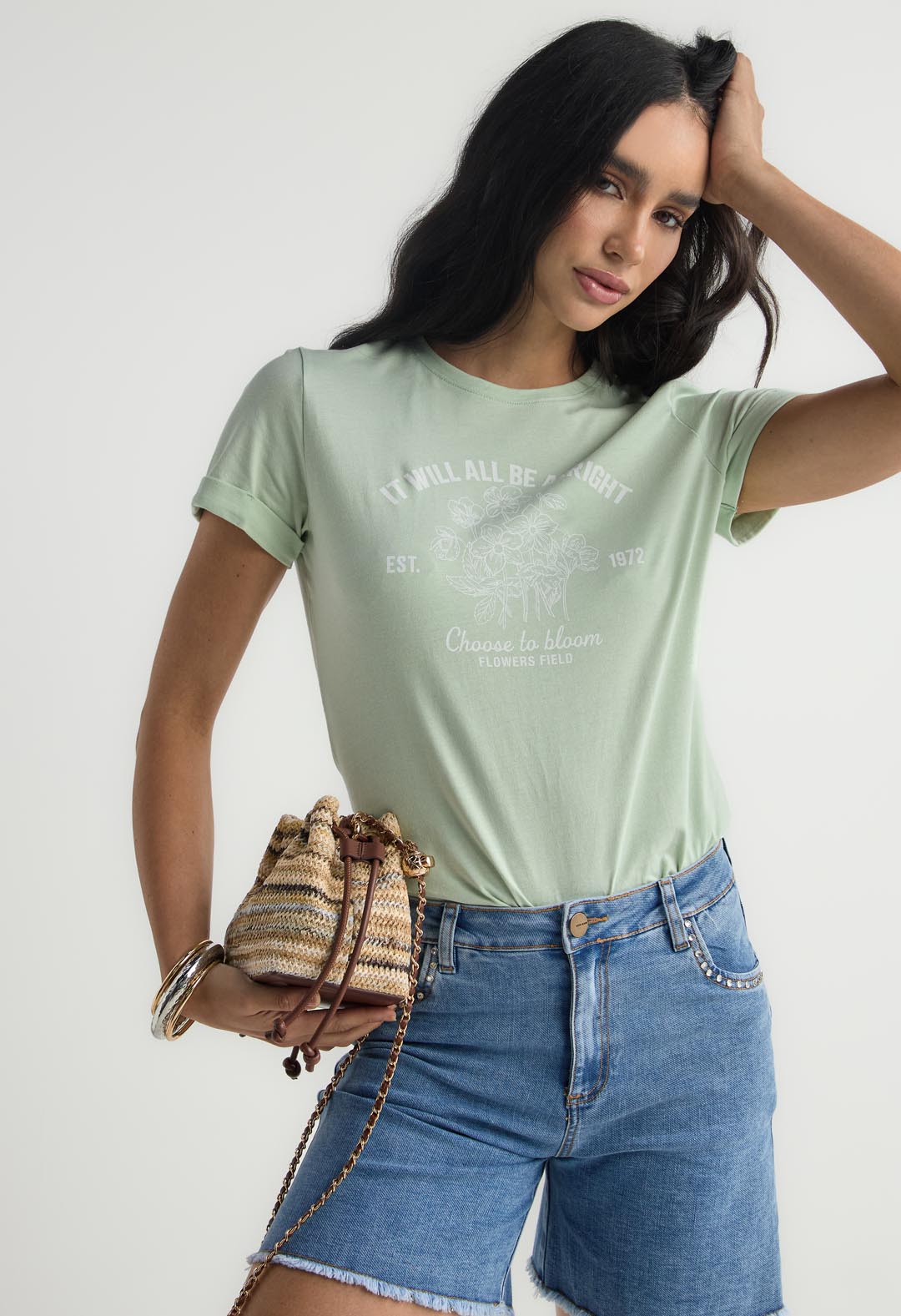 Camiseta menta manga corta para mujer