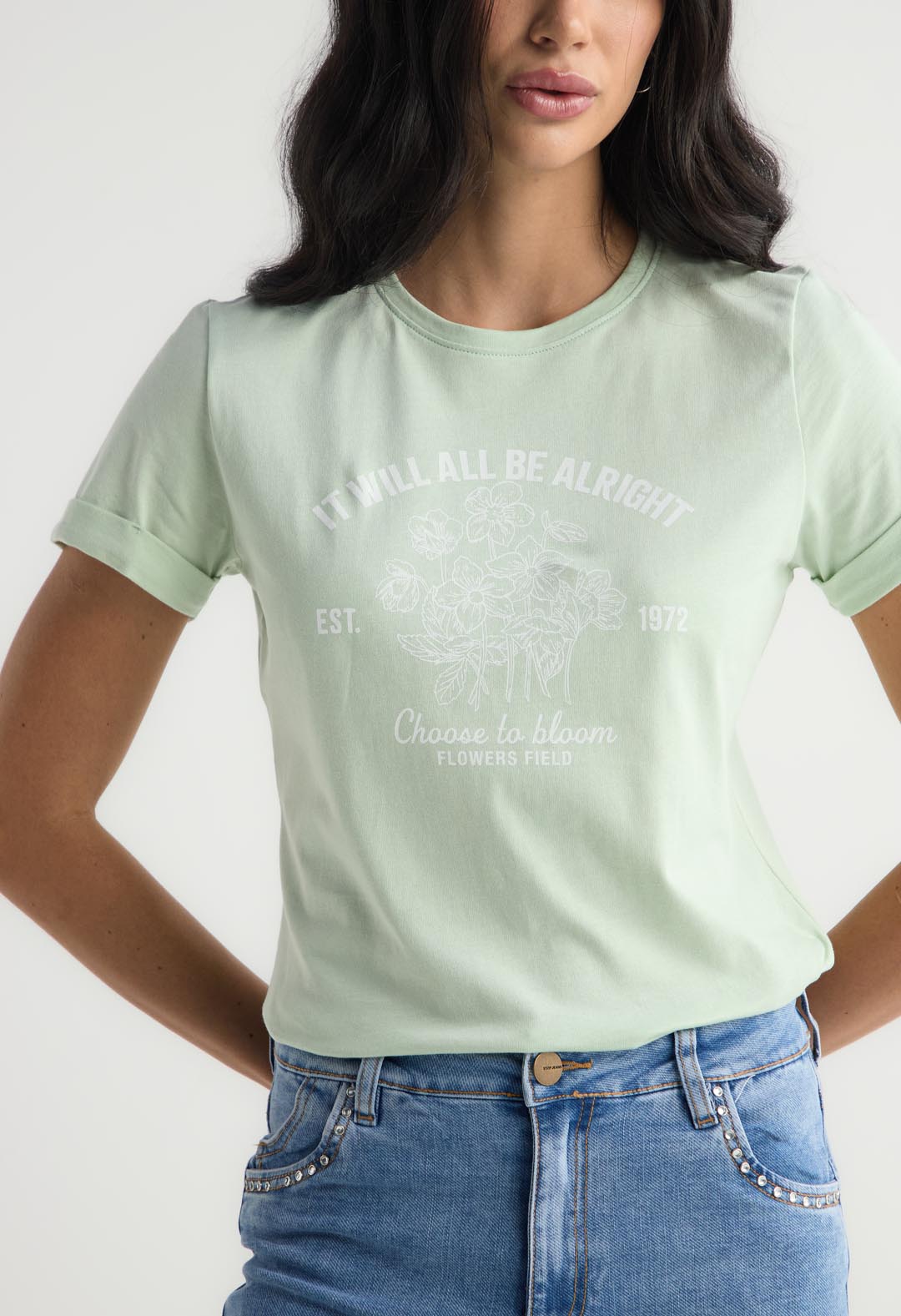Camiseta menta manga corta para mujer
