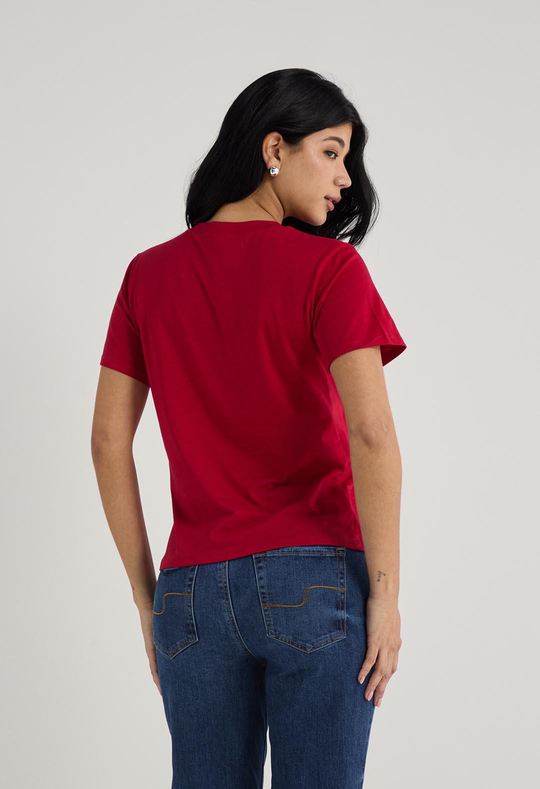 Camiseta navideña roja estampada para mujer
