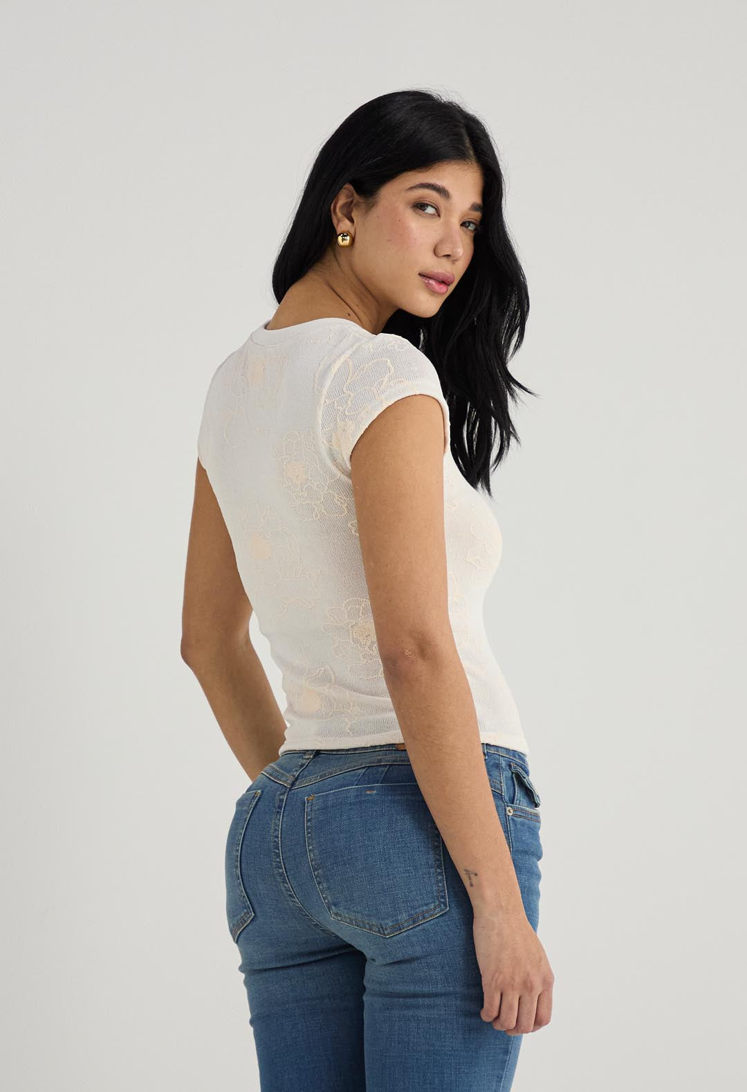 Camiseta marfil imitación devoré para mujer