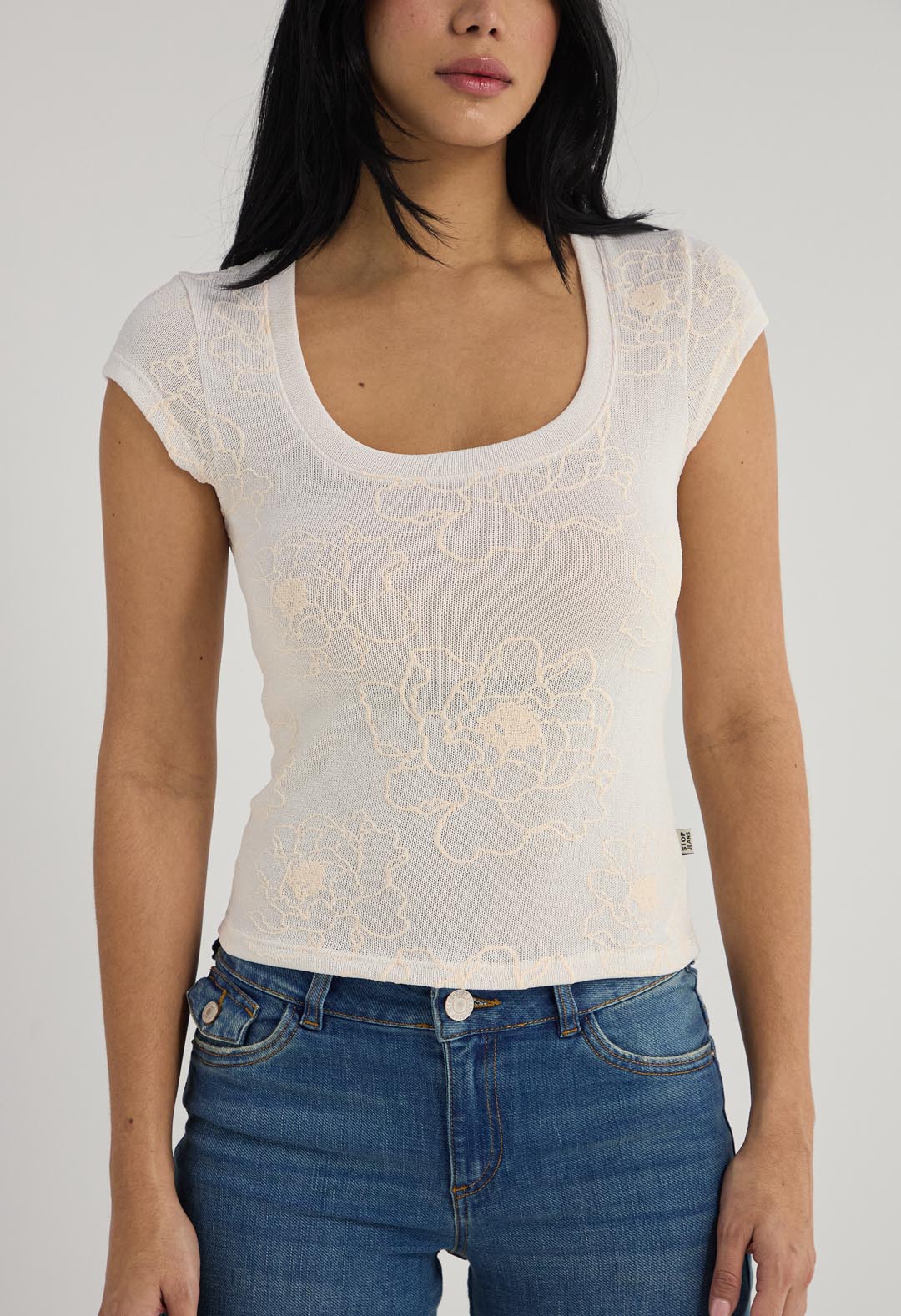 Camiseta marfil imitación devoré para mujer