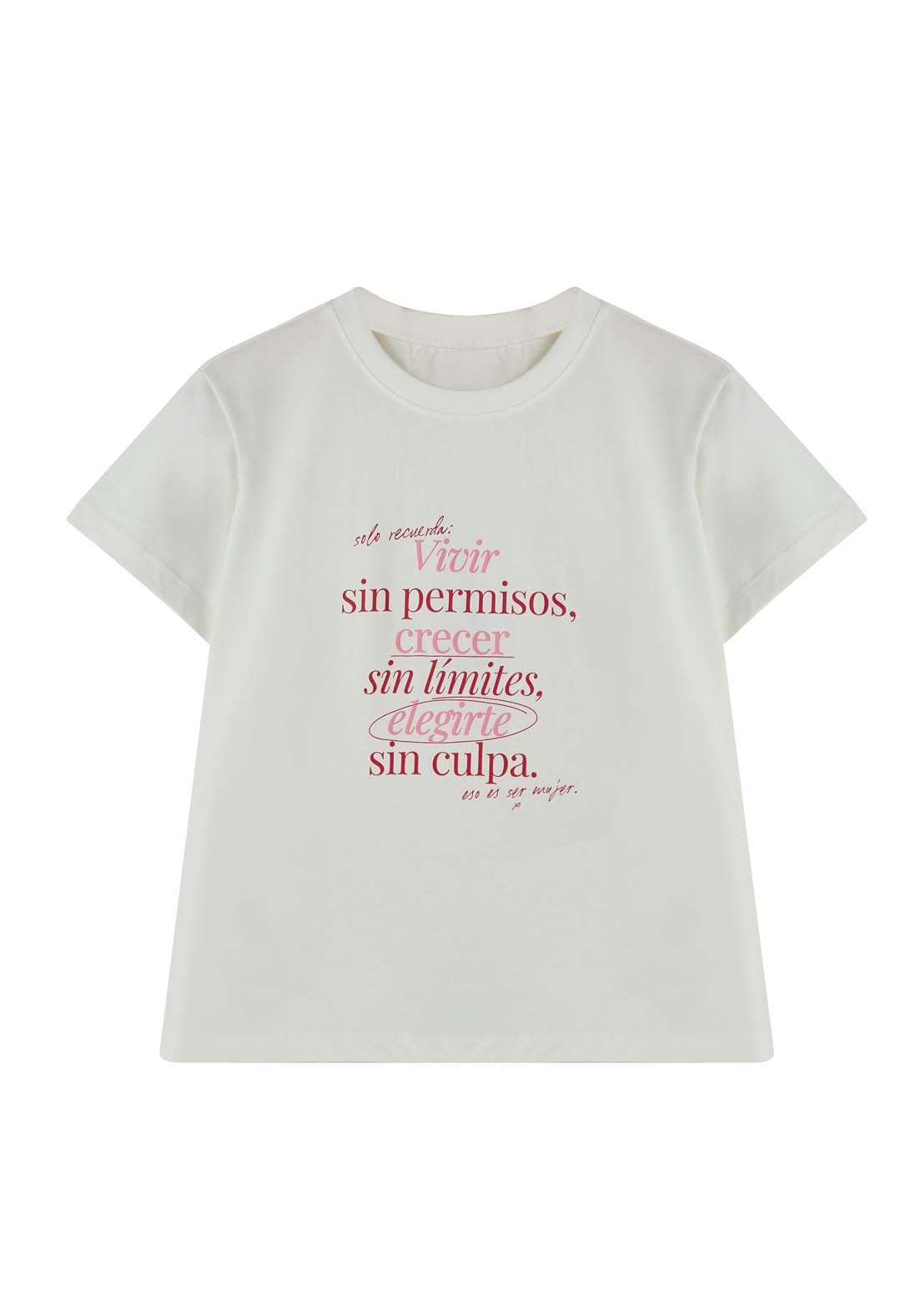 Camiseta marfil con frente estampado para mujer