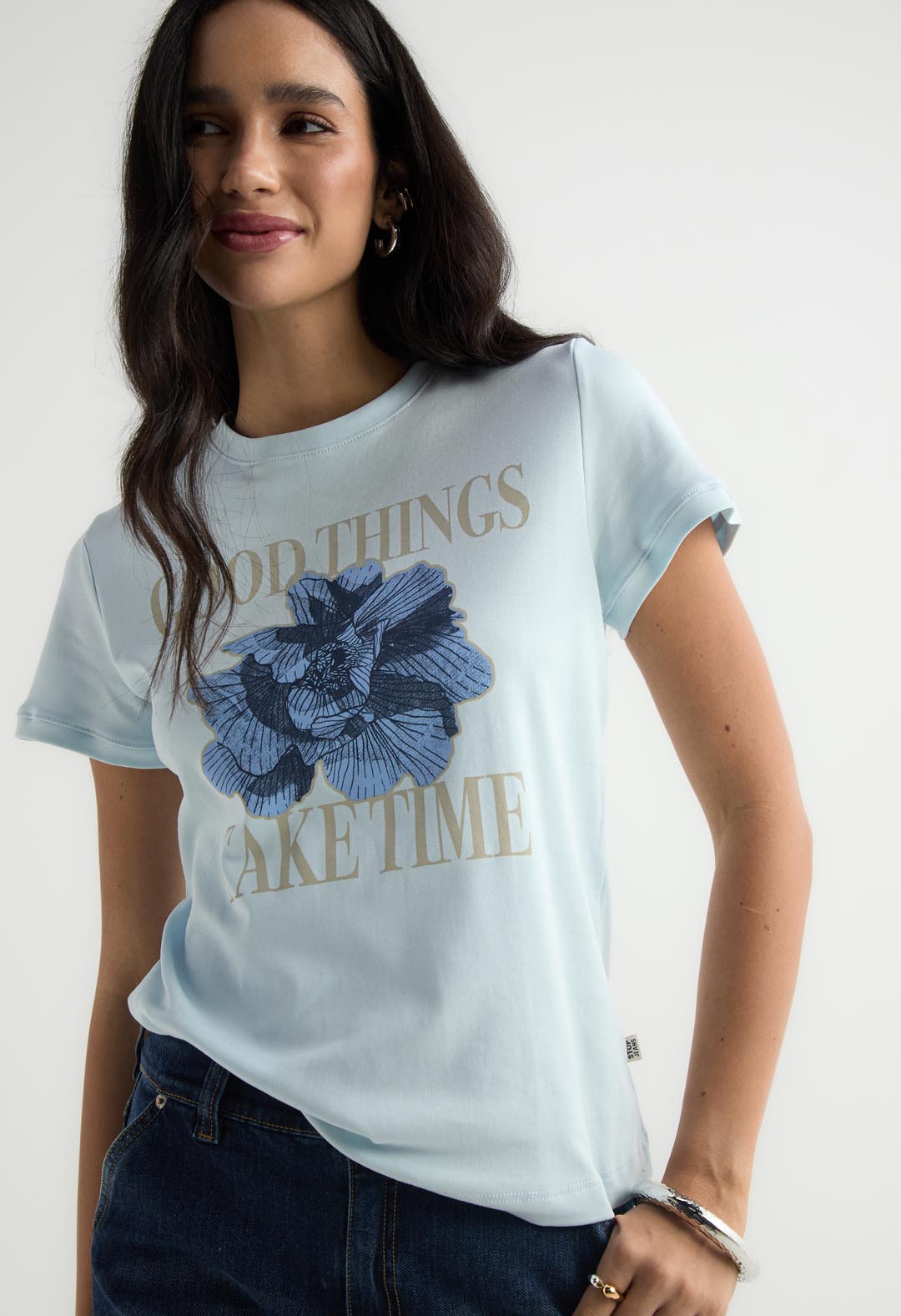 Camiseta azul claro manga corta para mujer