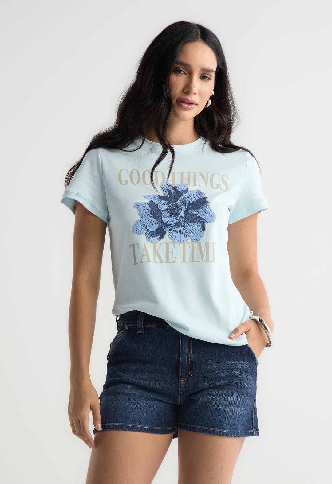 Camiseta azul claro manga corta para mujer