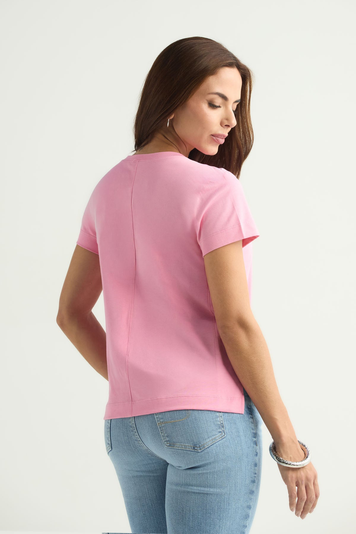 Camiseta rosa medio con abertura para mujer