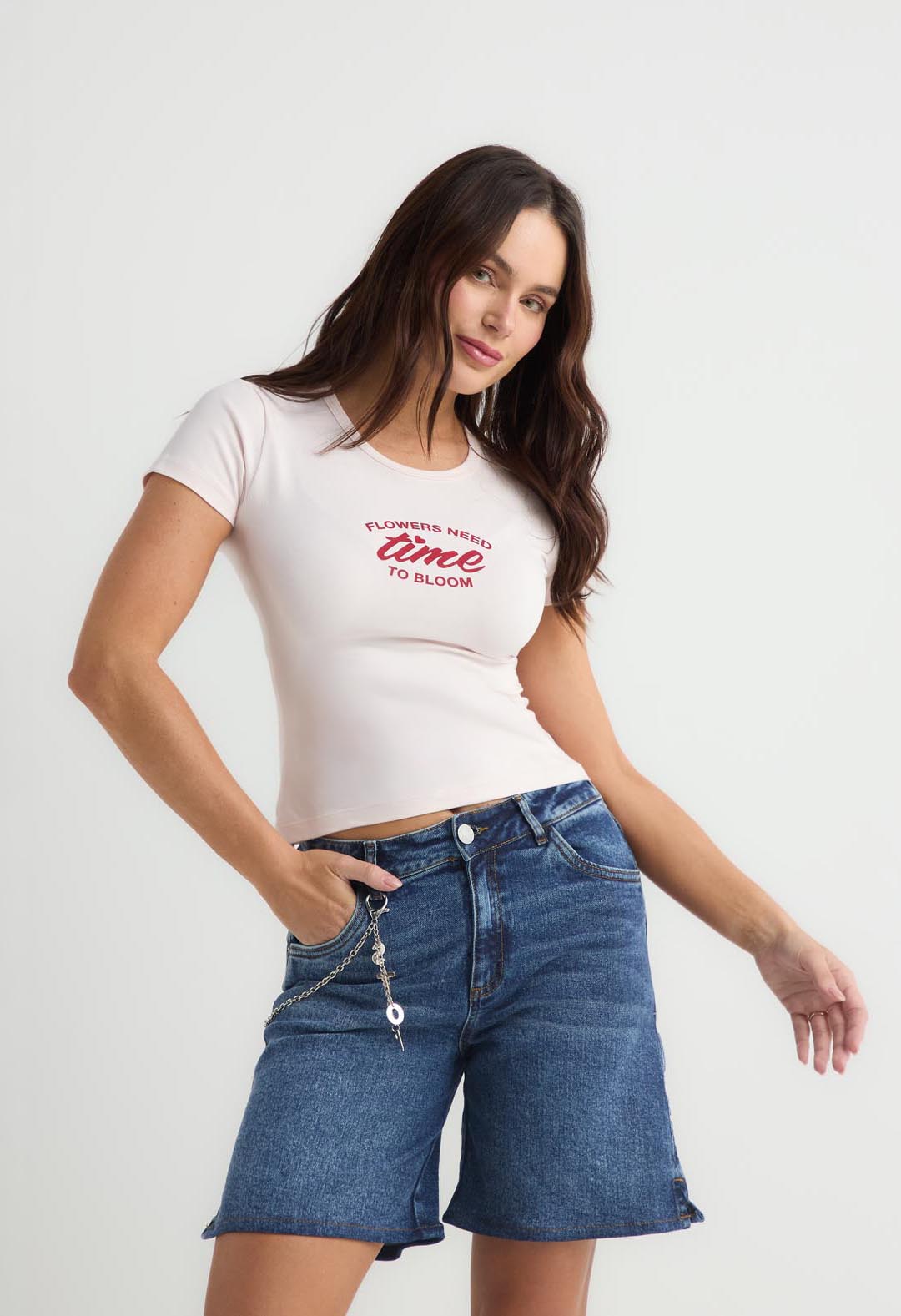 Camiseta rosa claro manga corta para mujer