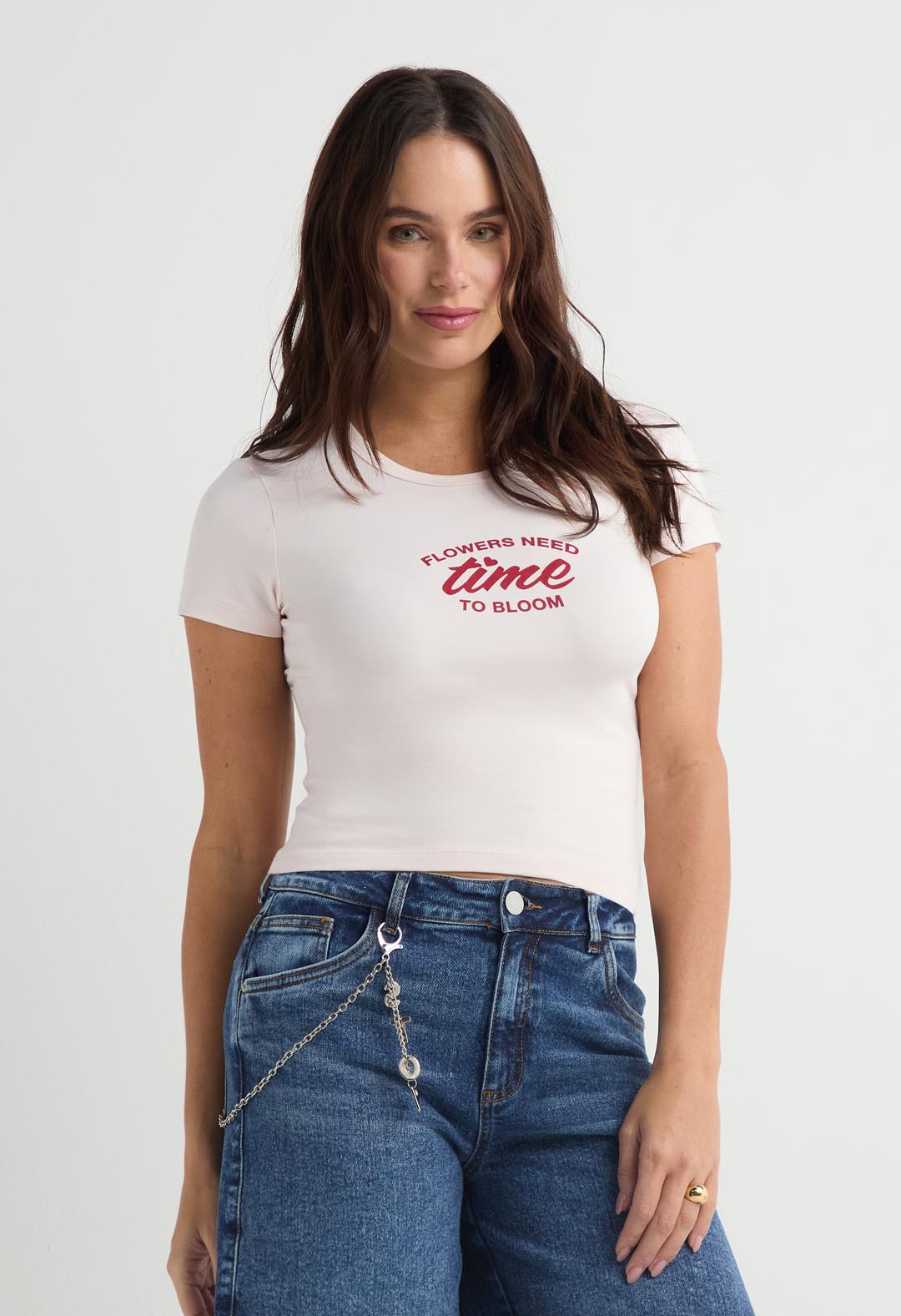 Camiseta rosa claro manga corta para mujer