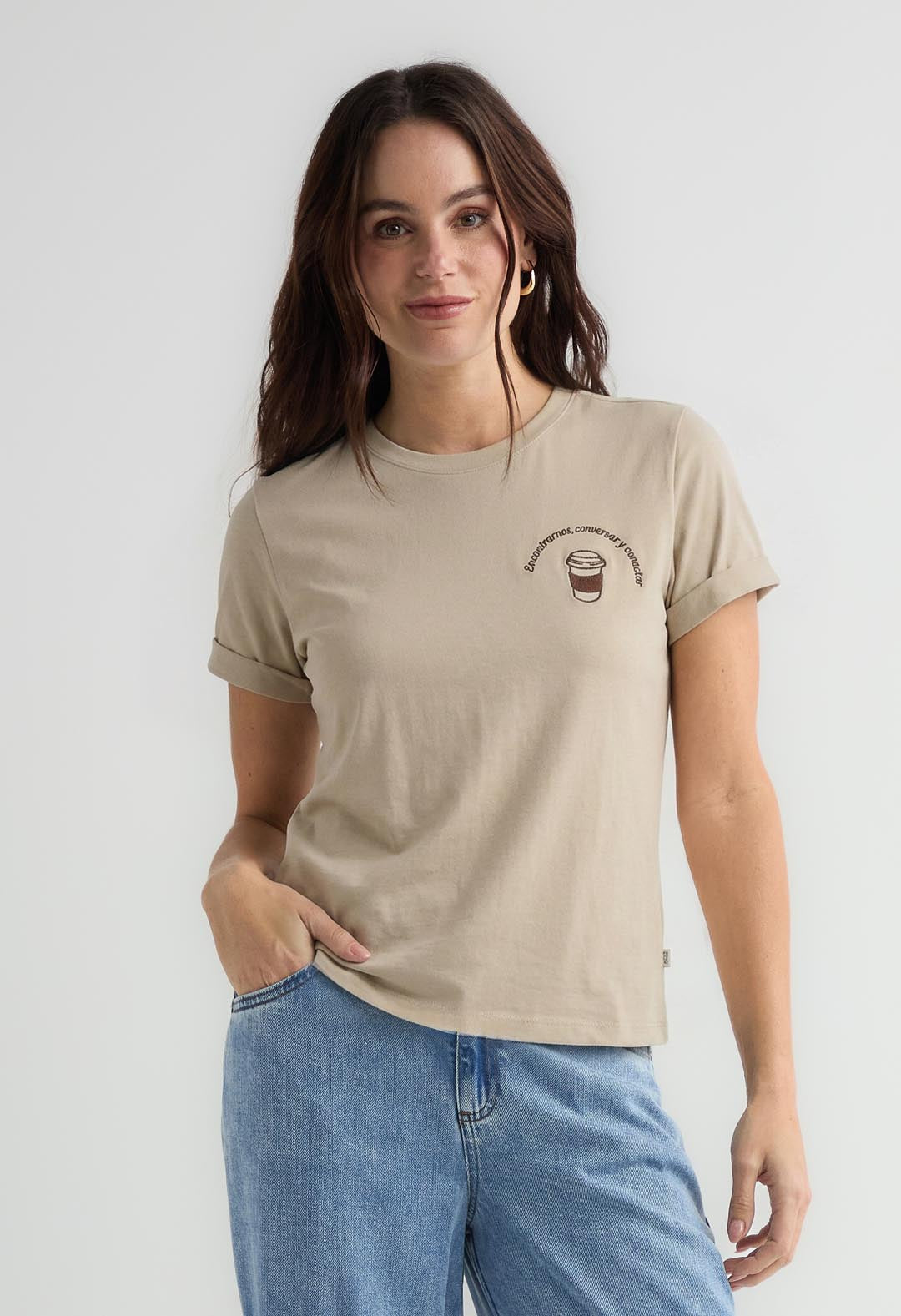 Camiseta arena de manga corta para mujer