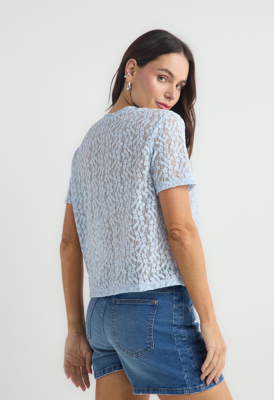 Camiseta azul claro de encaje para mujeres