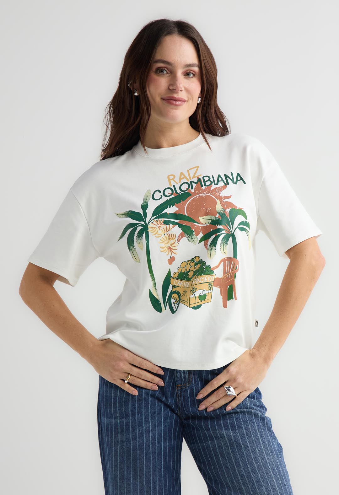 Camiseta marfil de manga corta para mujer