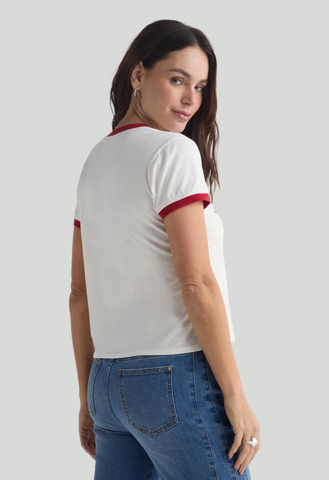 Camiseta en rib marfil estampada para mujer