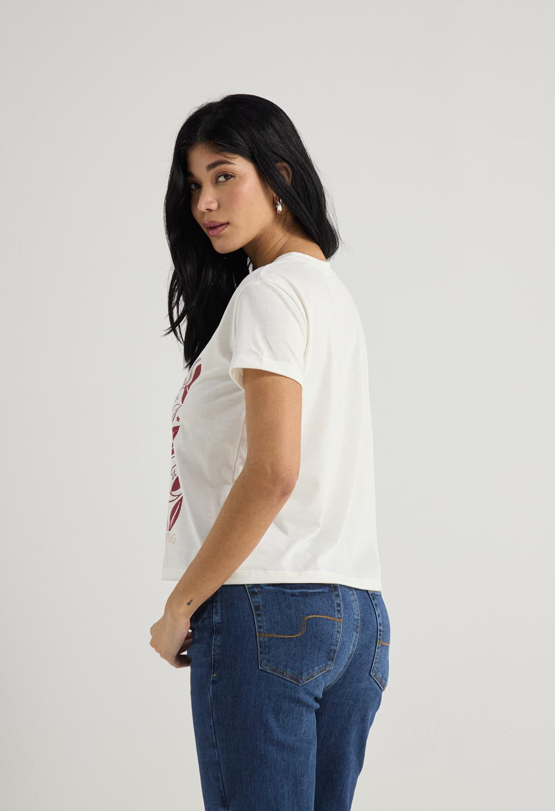 Camiseta marfil con manga corta para mujer