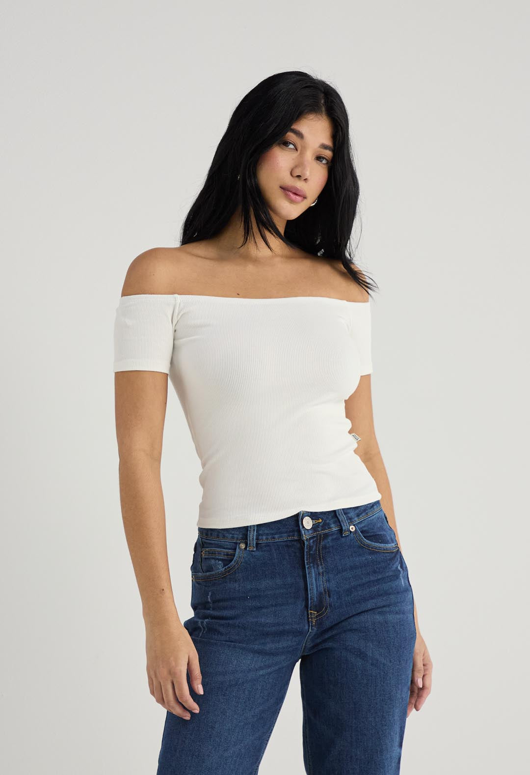 Camiseta en rib marfil para mujer
