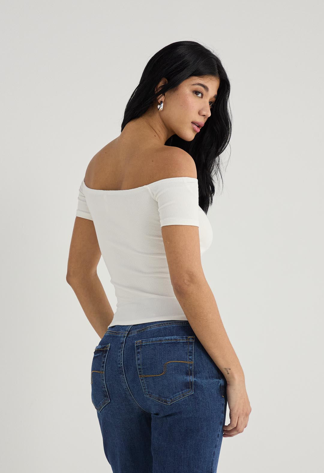 Camiseta en rib marfil para mujer