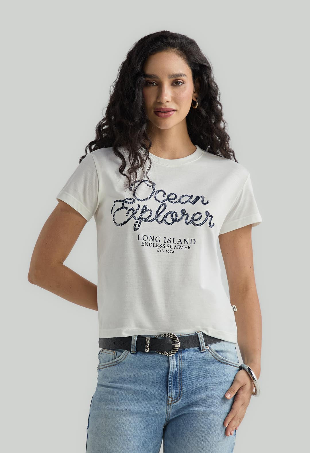 Camiseta marfil manga corta para mujer