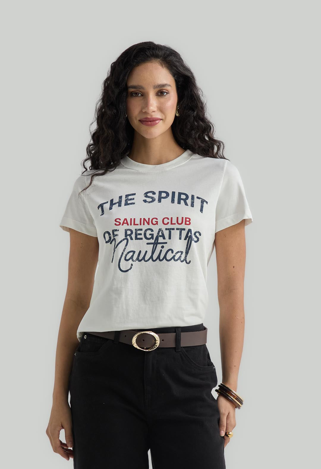Camiseta marfil con estampado para mujer