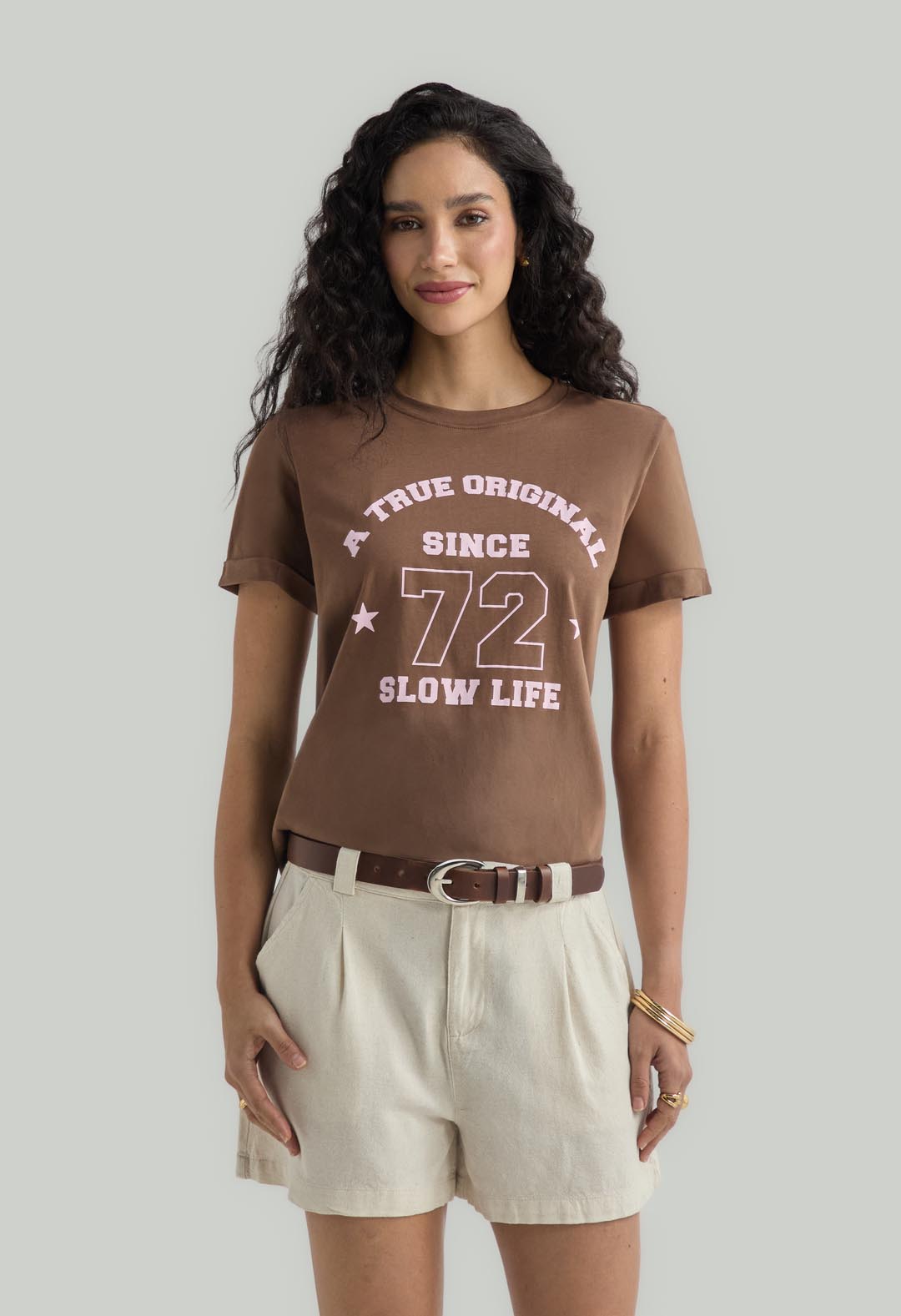 Camiseta chocolate estampada para mujer