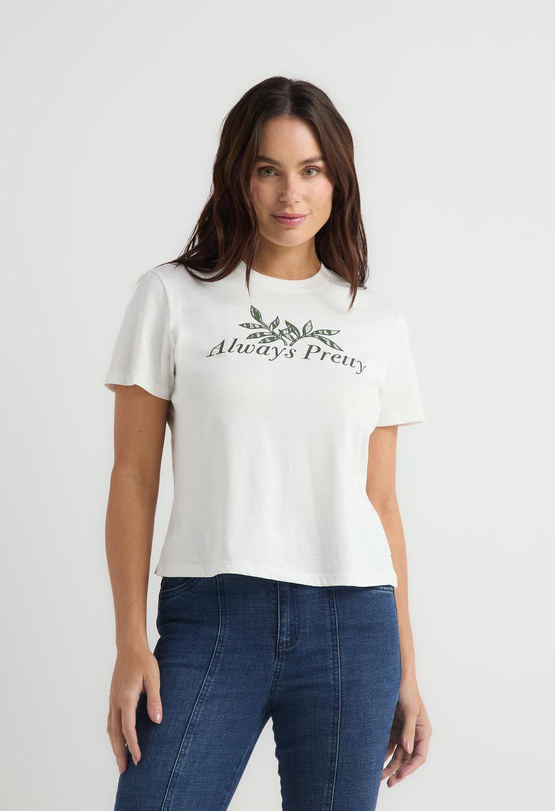 Camiseta marfil manga corta para mujer