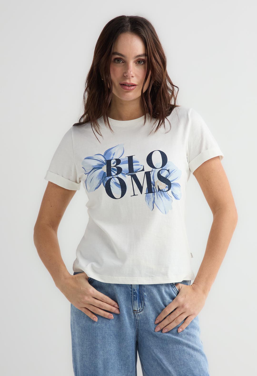 Camiseta marfil estampada para mujer