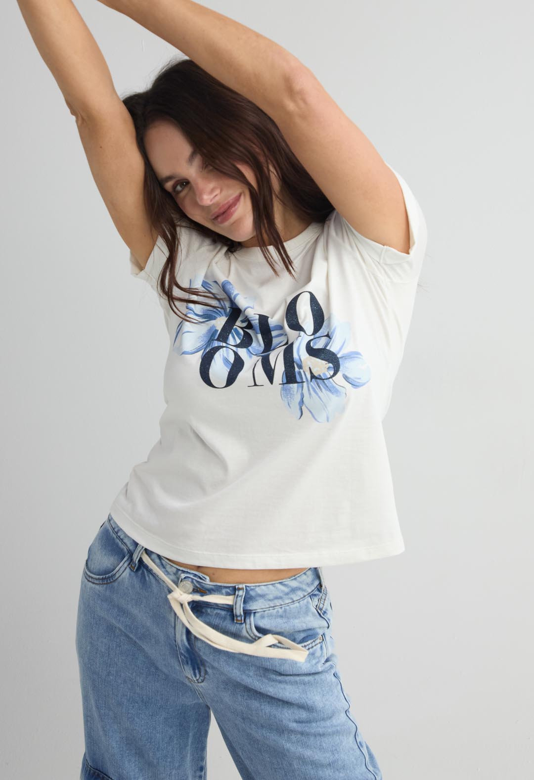Camiseta marfil estampada para mujer