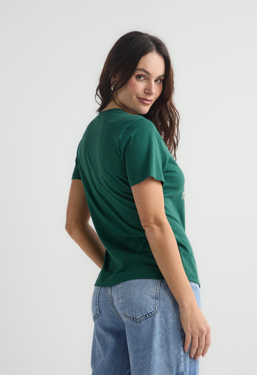 Camiseta verde botella de manga corta para mujer