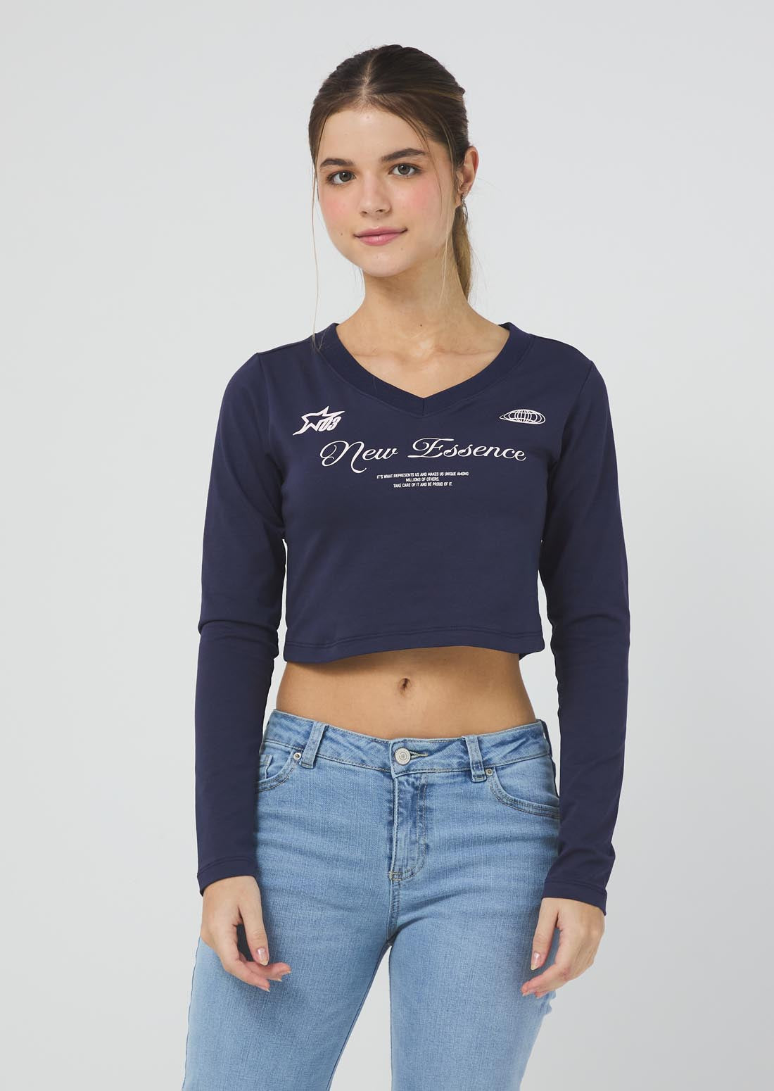 Camiseta azul navy manga larga para jóvenes