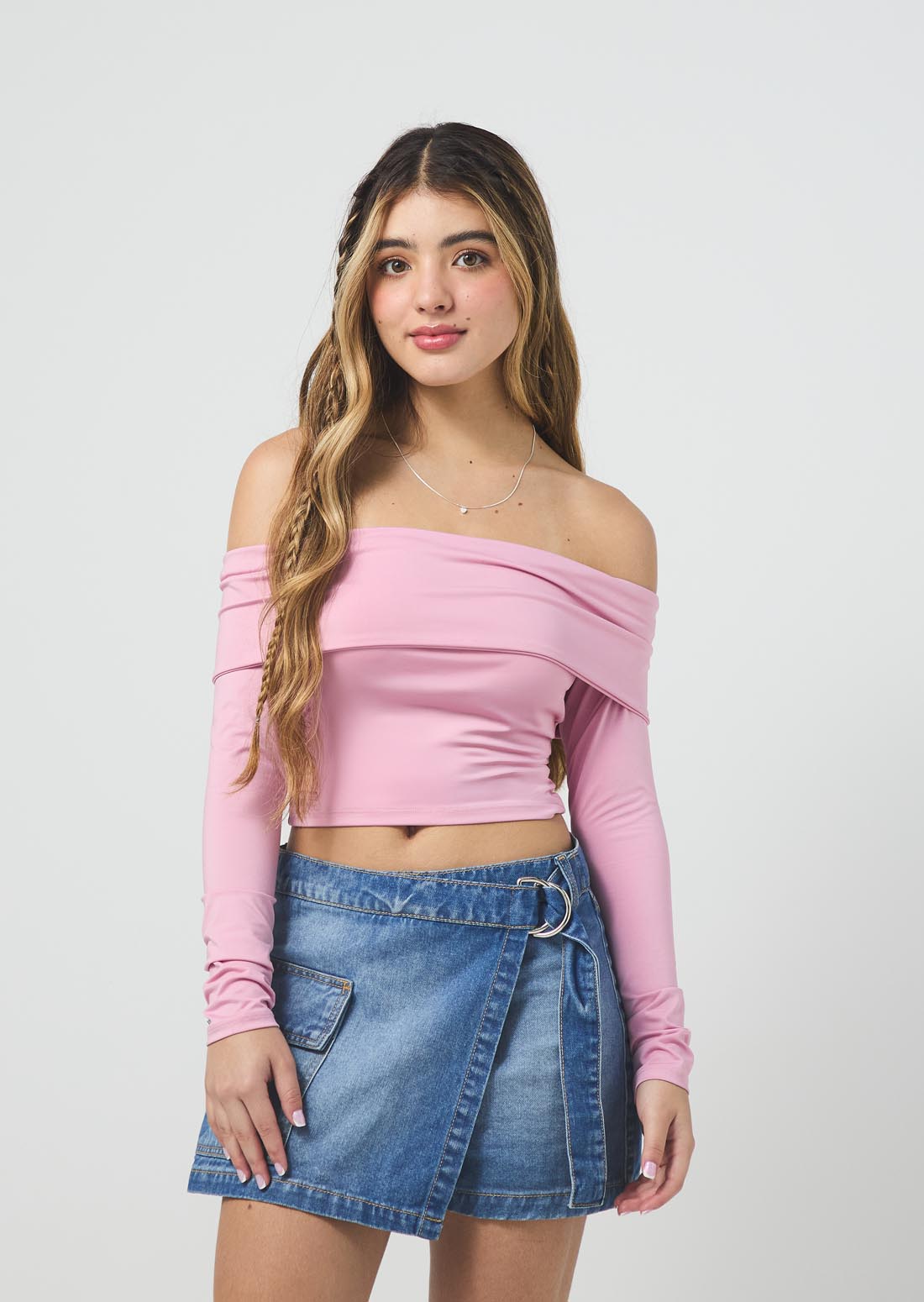 Camiseta rosa medio cuello bandeja para jóvenes