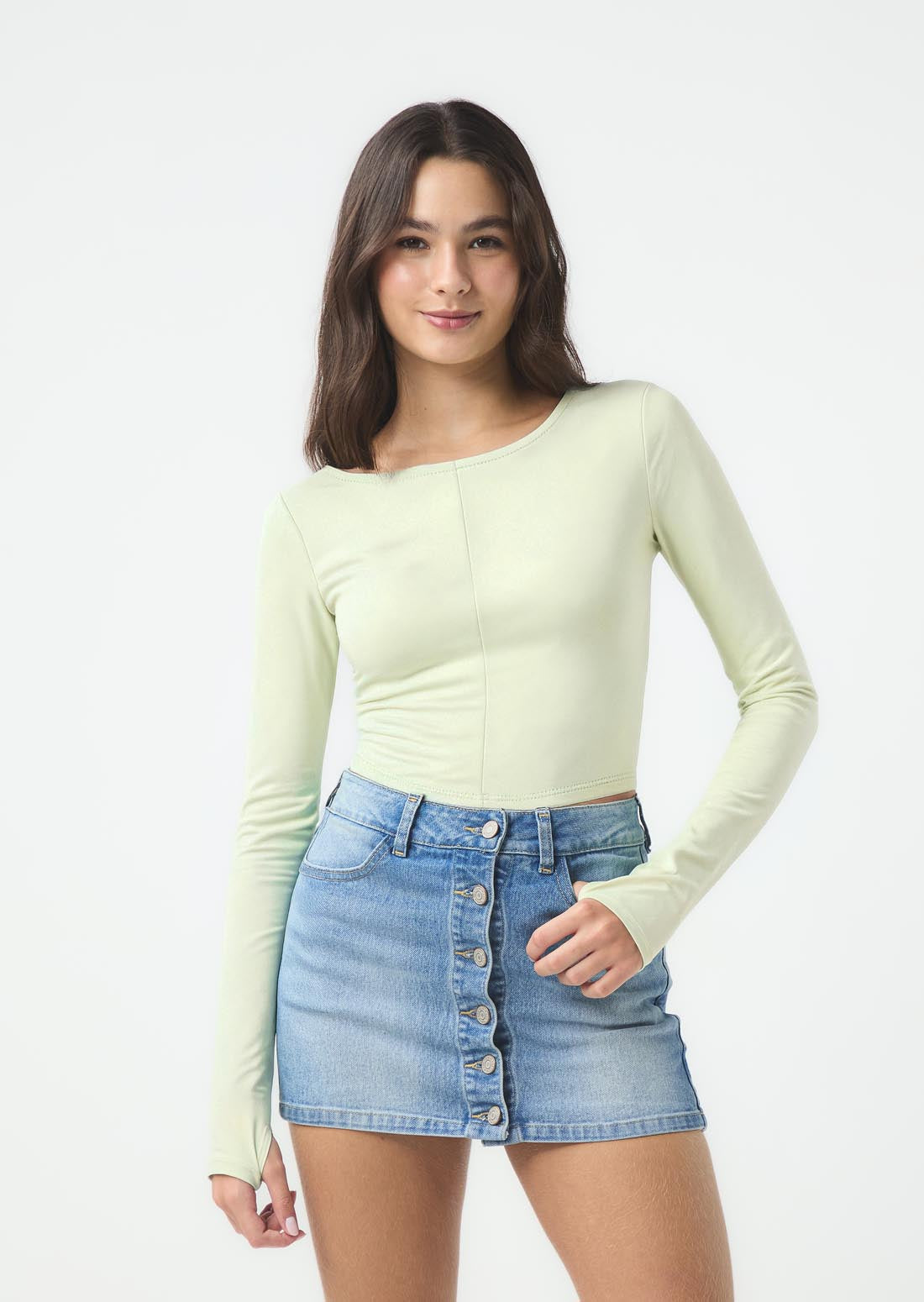 Camiseta verde claro con abertura para los dedos para jóvenes