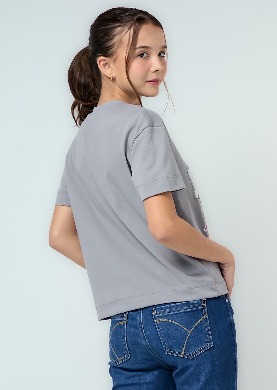 Camiseta gris oscura estampada para adolescentes