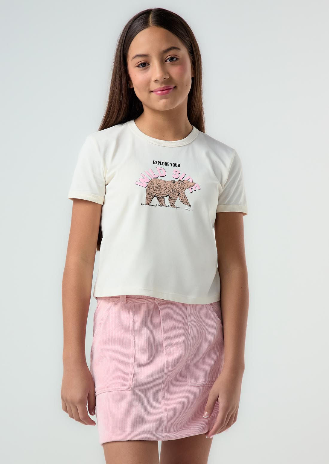 Camiseta marfil frente estampado para niñas