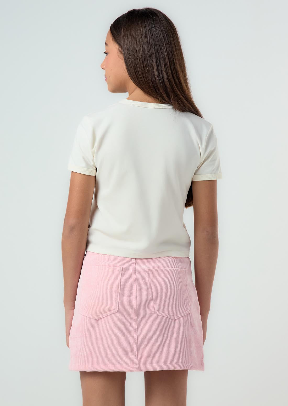 Camiseta marfil frente estampado para niñas