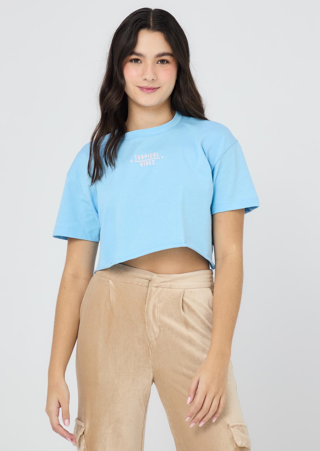 Camiseta azul claro manga corta y estampada para mujer
