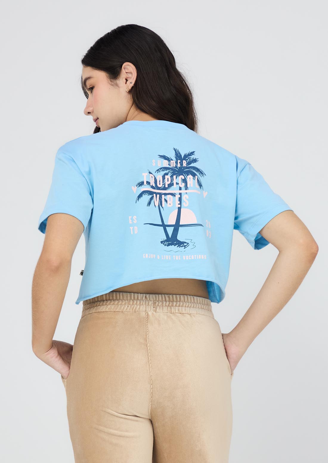 Camiseta azul claro manga corta y estampada para jóvenes