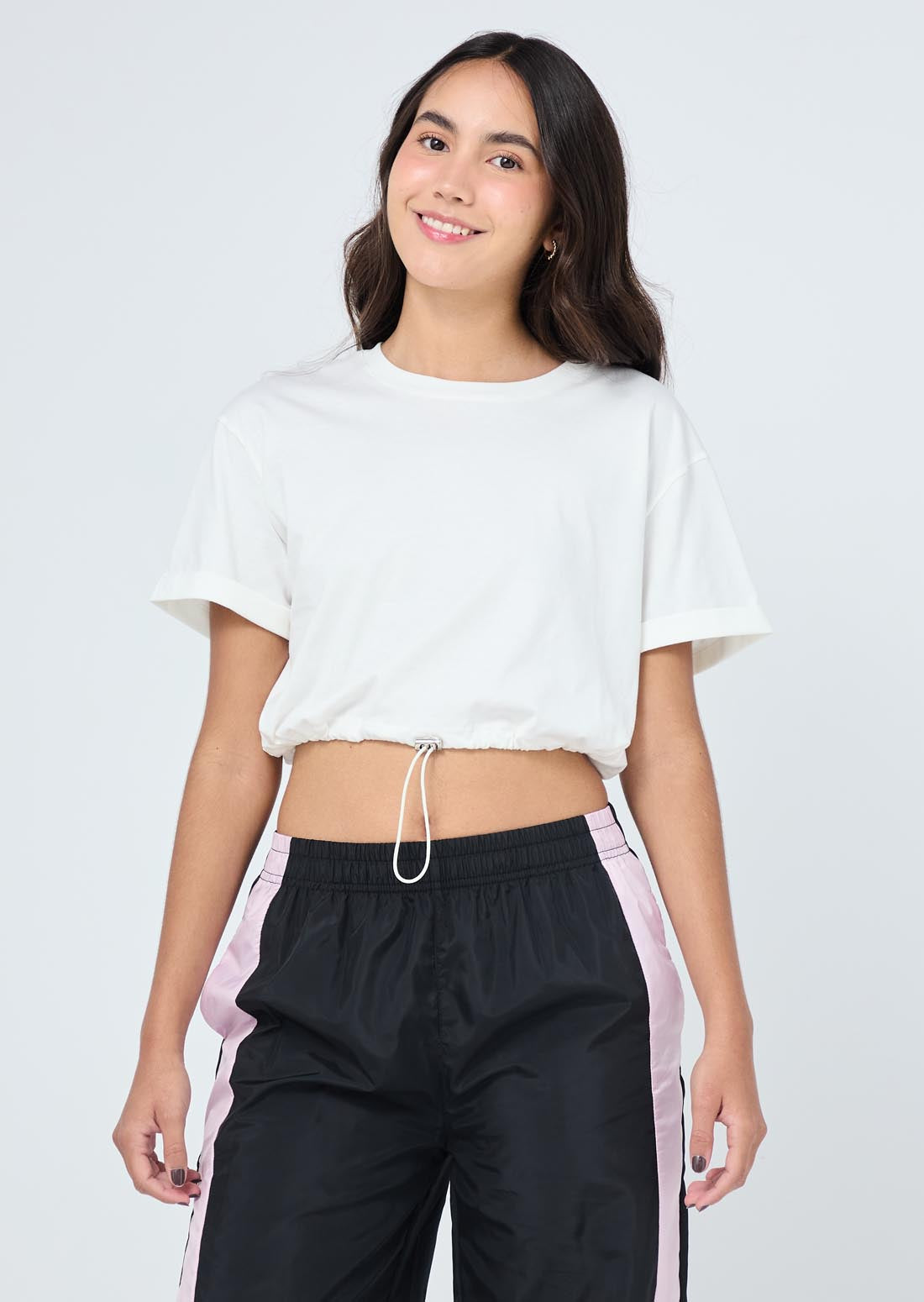 Camiseta marfil elástico en cintura para jóvenes