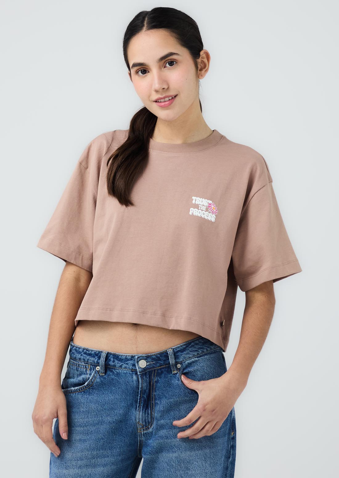 Camiseta chocolate estampada en ambas caras para jóvenes