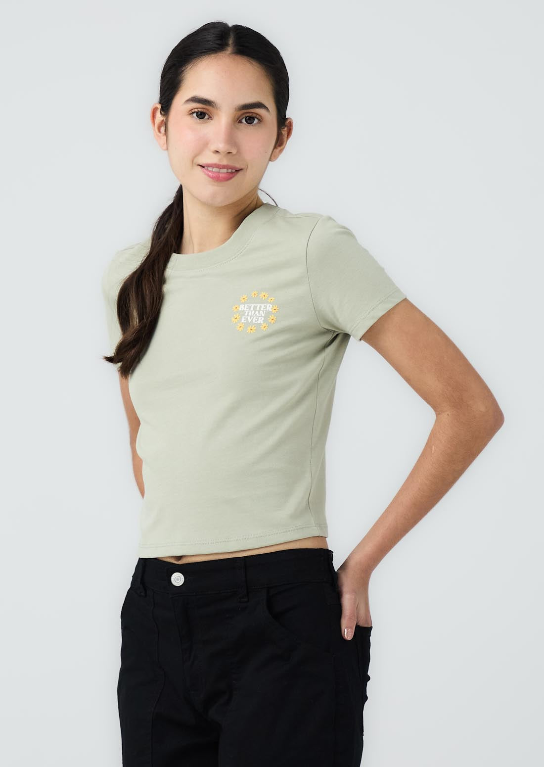 Camiseta eucalipto estampado punto corazón para jóvenes