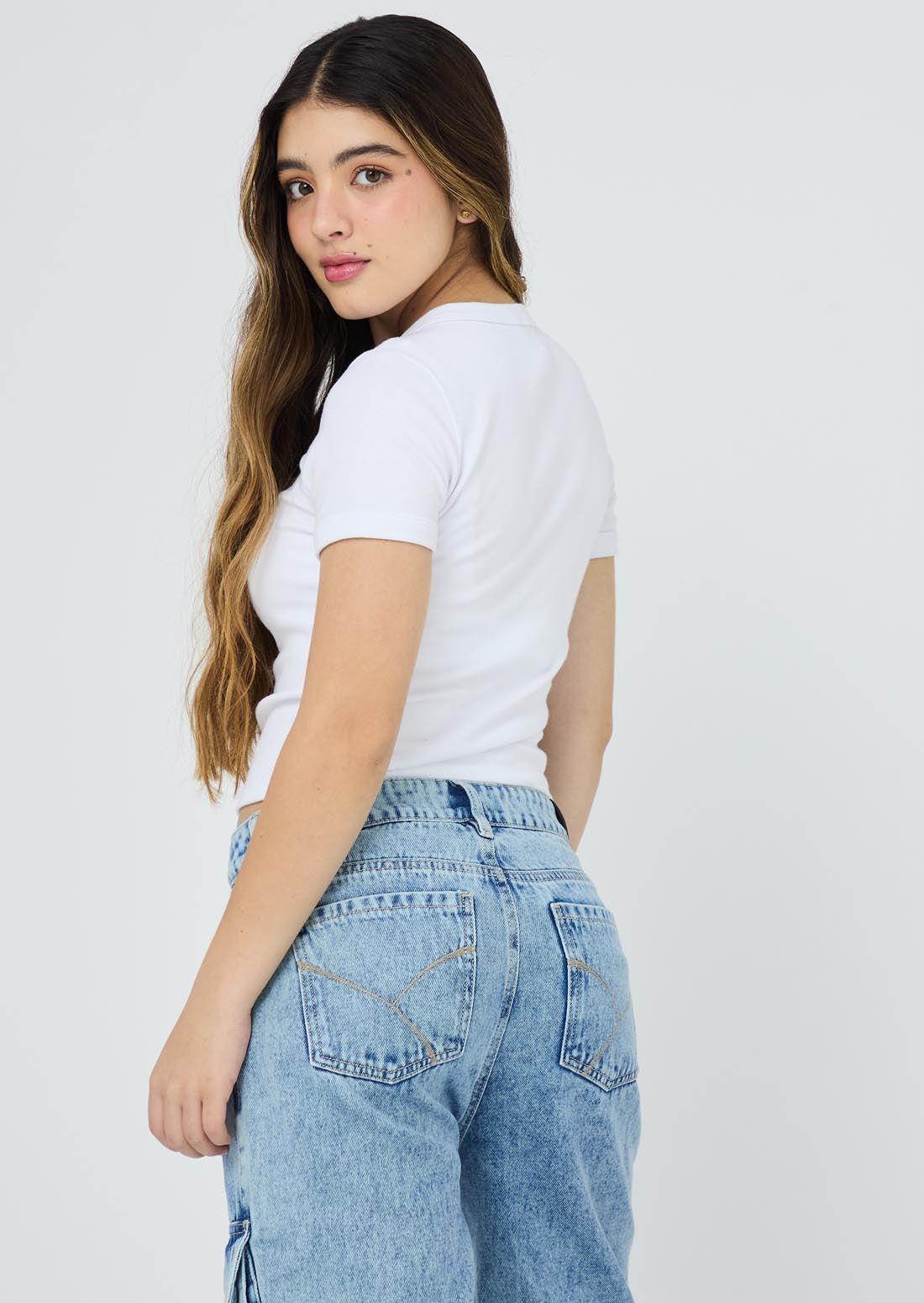 Camiseta marfil con sesgo para jóvenes