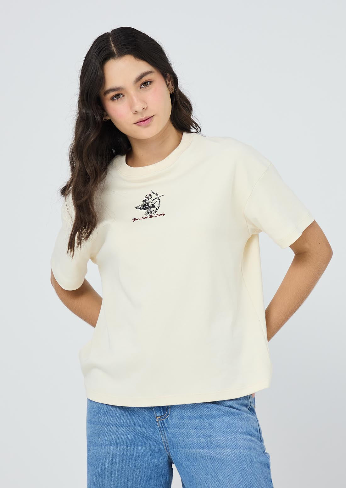 Camiseta vainilla estampada en frente para jóvenes