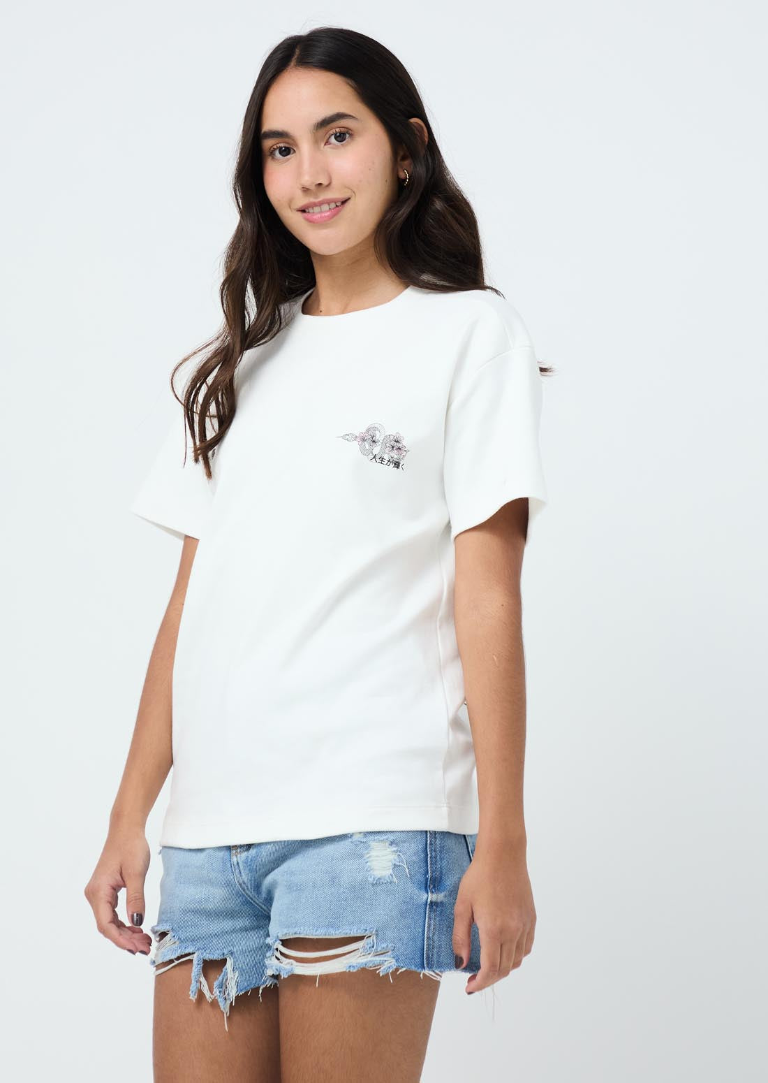 Camiseta marfil con estampado en ambas caras para jóvenes