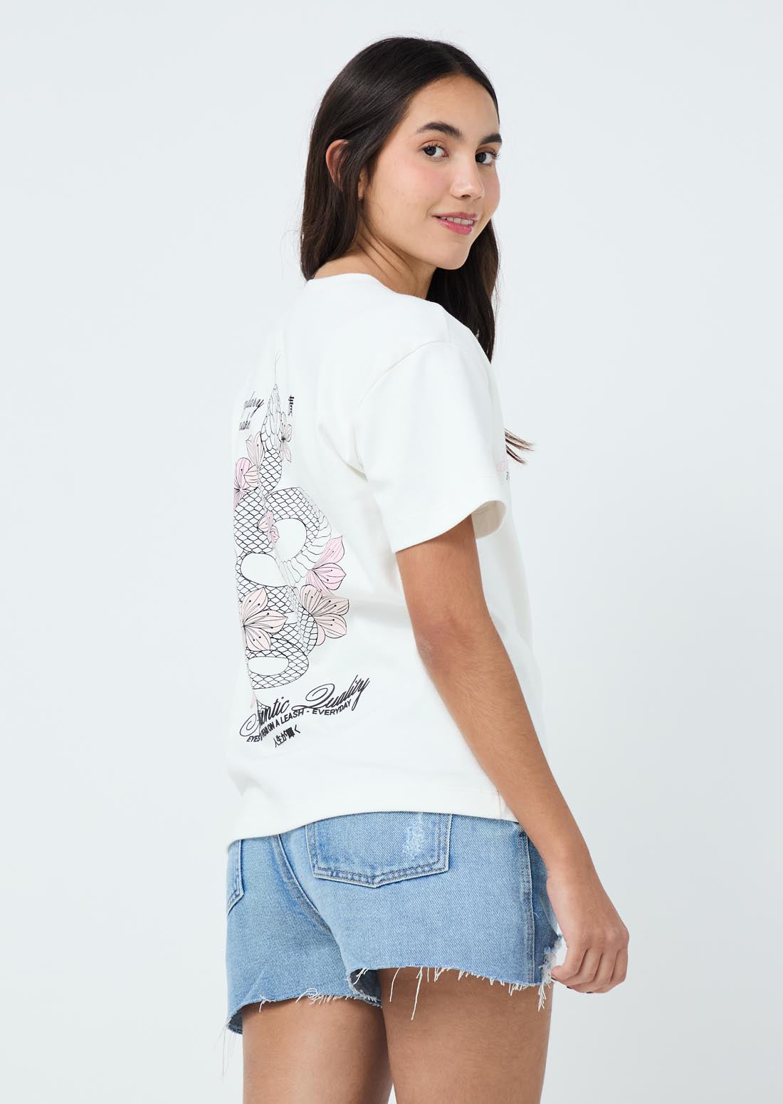 Camiseta marfil con estampado en ambas caras para jóvenes