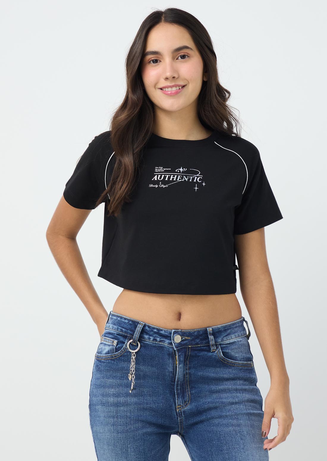 Camiseta negra con sesgos lurex para jóvenes